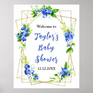 Blueberry Floral Baby Shower Welcome Sign