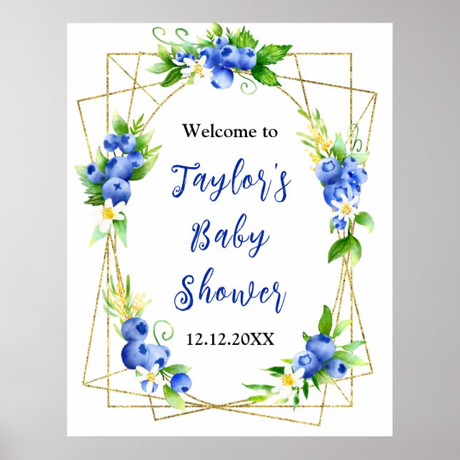 Blueberry Floral Baby Shower Welcome Sign (Front)