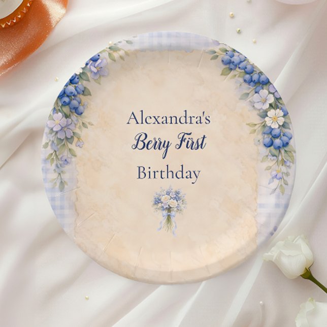 Blueberry Floral Storybook Berry 1st Birthday Paper Plate (Creator Uploaded)