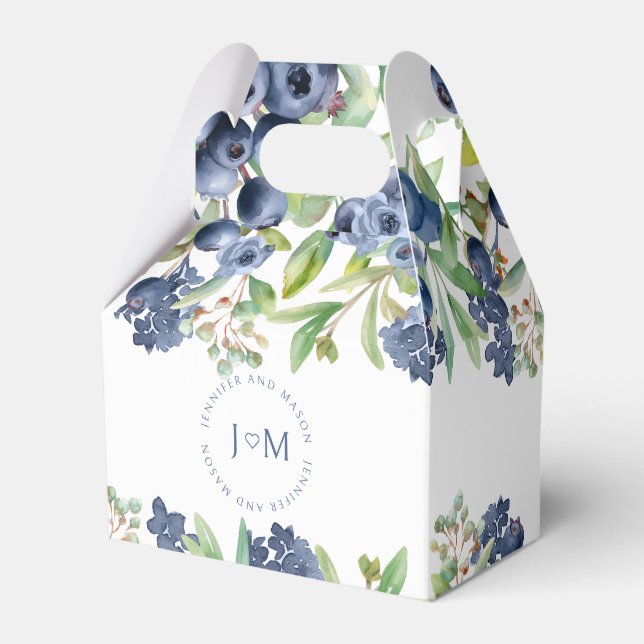 Blueberry floral wedding thank you favour boxes (Front Side)