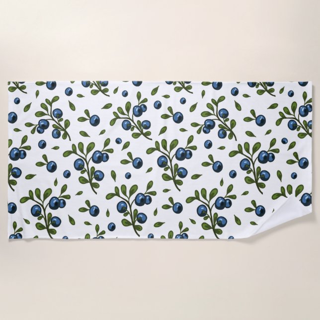 Blueberry Fruit Bunches and Leaves Beach Towel (Front)