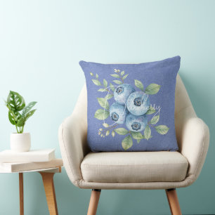 Blueberry Fruit on Blue  Cushion