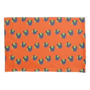 Blueberry fruit pattern on orange pillowcase