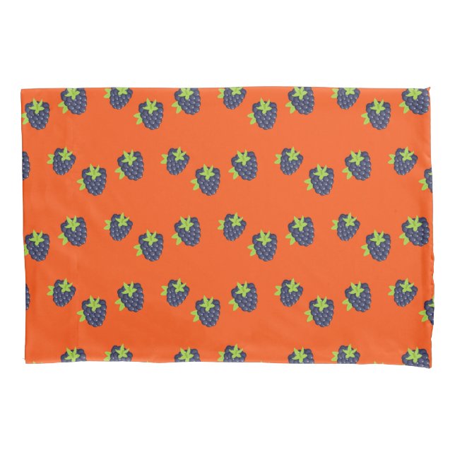 Blueberry fruit pattern on orange pillowcase (Front)