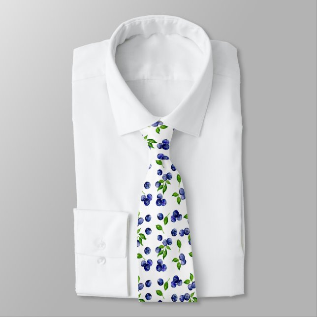 Blueberry Fruit Watercolor Berry Cute Berries  Tie (Tied)