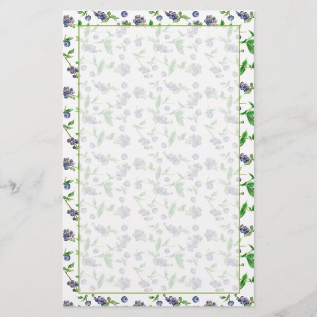 Blueberry Fruit Watercolor Illustration Stationery (Front)