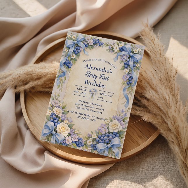 Blueberry Garden Berry First 1st Birthday Invitation (Creator Uploaded)