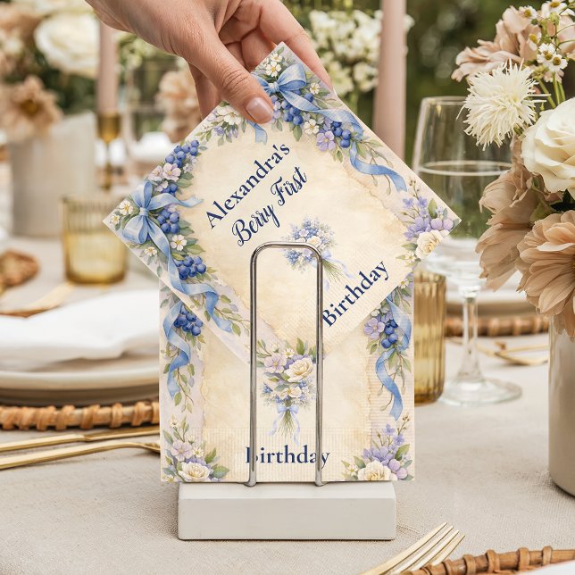 Blueberry Garden Berry First 1st Birthday Napkin (Creator Uploaded)