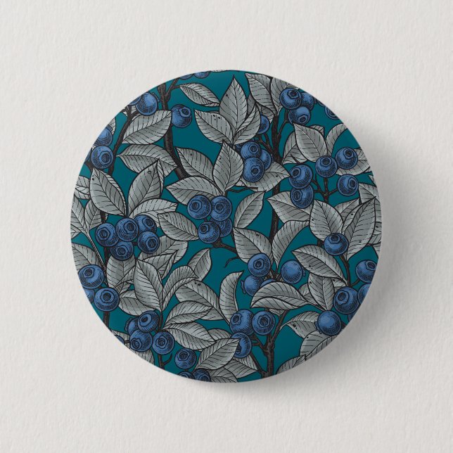 Blueberry garden, blue and grey 6 cm round badge (Front)