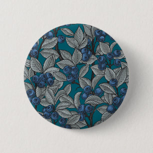 Blueberry garden, blue and grey 6 cm round badge