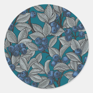 Blueberry garden, blue and grey classic round sticker