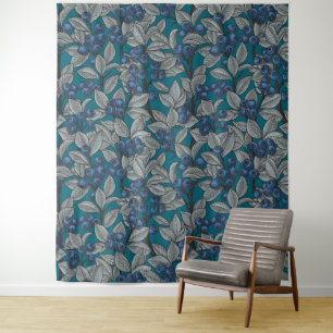 Blueberry garden, blue and grey tapestry