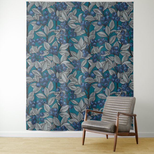Blueberry garden, blue and grey tapestry (In Situ)
