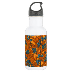 Blueberry garden, blue and orange 532 ml water bottle