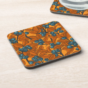 Blueberry garden, blue and orange coaster