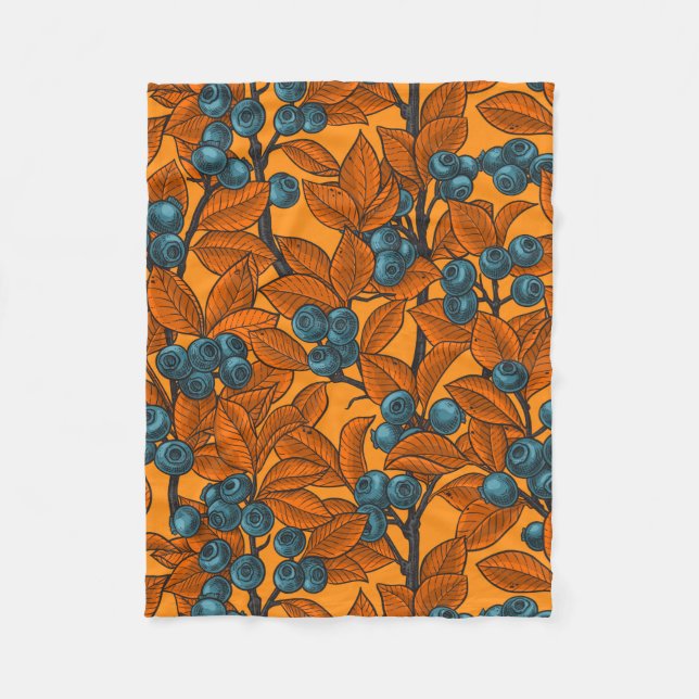 Blueberry garden, blue and orange fleece blanket (Front)
