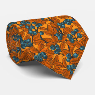 Blueberry garden, blue and orange tie