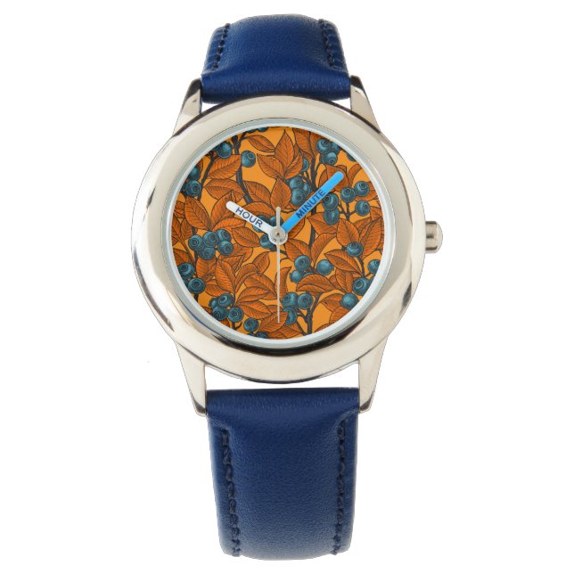 Blueberry garden, blue and orange watch (Front)