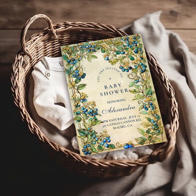 Blueberry Garden Vintage Baby Shower Invitation (Creator Uploaded)