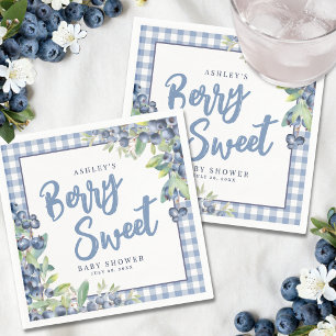 Blueberry Gingham Berry Sweet Baby Shower Napkin