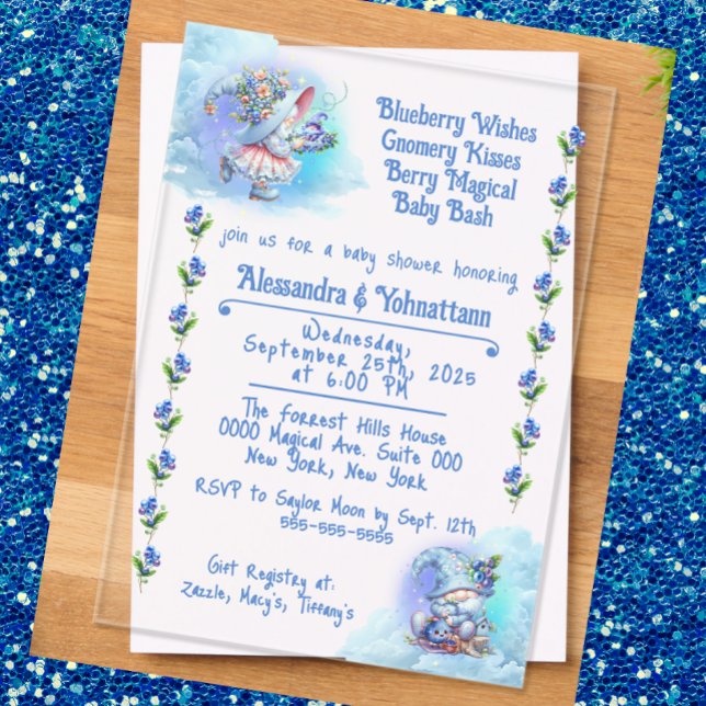 Blueberry Gnomes Baby Shower Acrylic Invitation (Creator Uploaded)