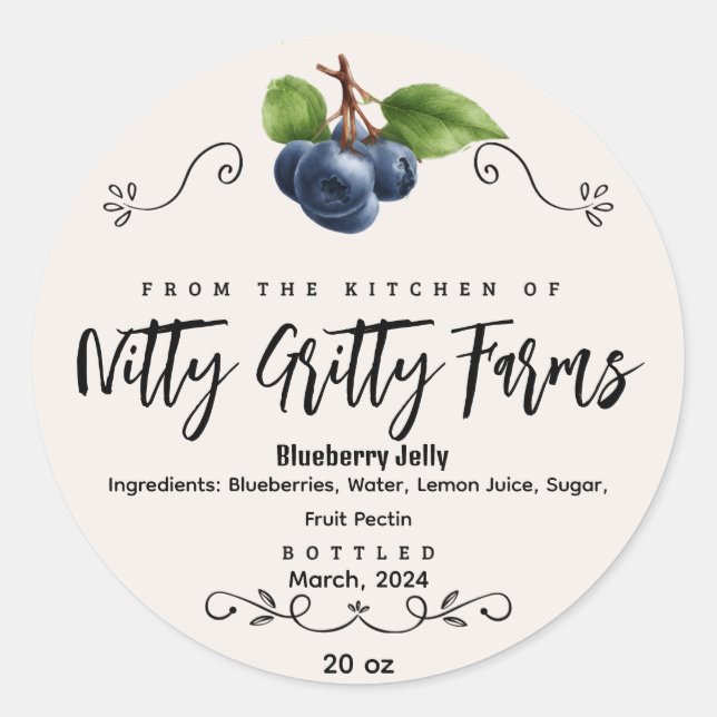 Blueberry Jam Jelly preserve Custom Canning Label (Front)