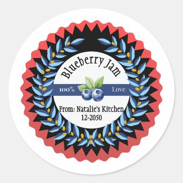Blueberry Jam Made With Love Modern Blue Round Sti Classic Round Sticker (Front)
