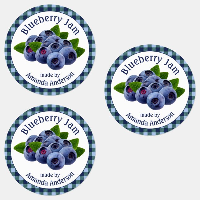 Blueberry Jam Plaid Circle Food Label (Group)