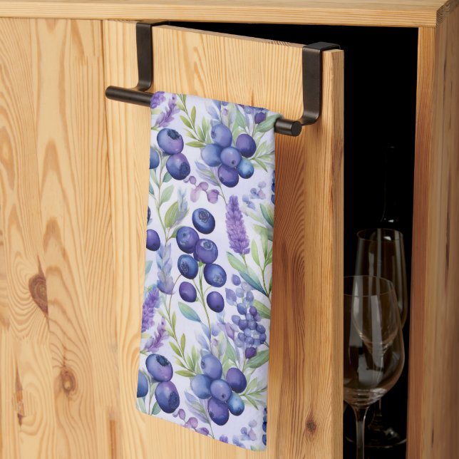 Blueberry Lavender Garden – Watercolor Floral Tea Towel (Thirds Fold)