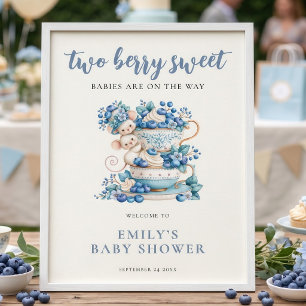 Blueberry Mice Twin Berry Welcome Baby Shower Poster