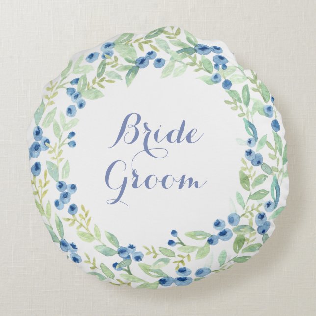 Blueberry Midsummer Rustic Wedding Forever Round Cushion (Back)