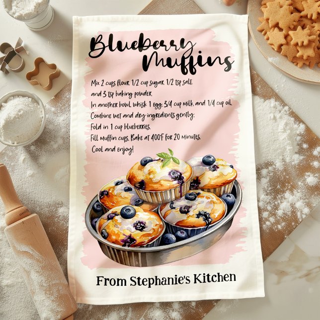 Blueberry Muffin Recipe Personalised Tea Towel (Creator Uploaded)