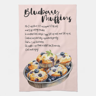Blueberry Muffins Baking Recipe Tea Towel