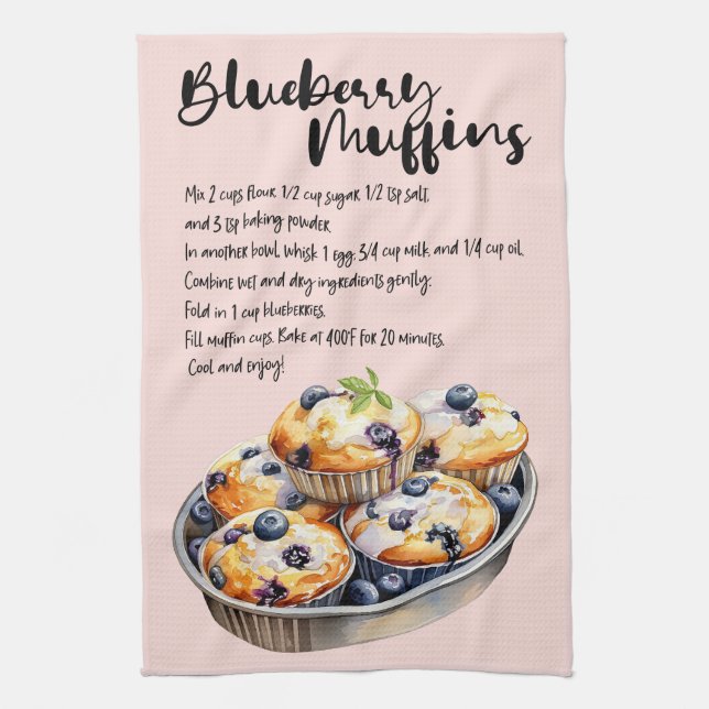 Blueberry Muffins Baking Recipe Tea Towel (Vertical)