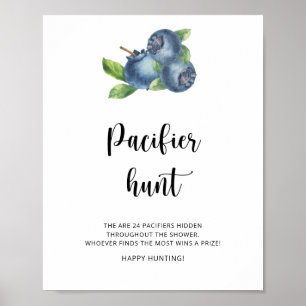 Blueberry - pacifier hunt baby shower game poster
