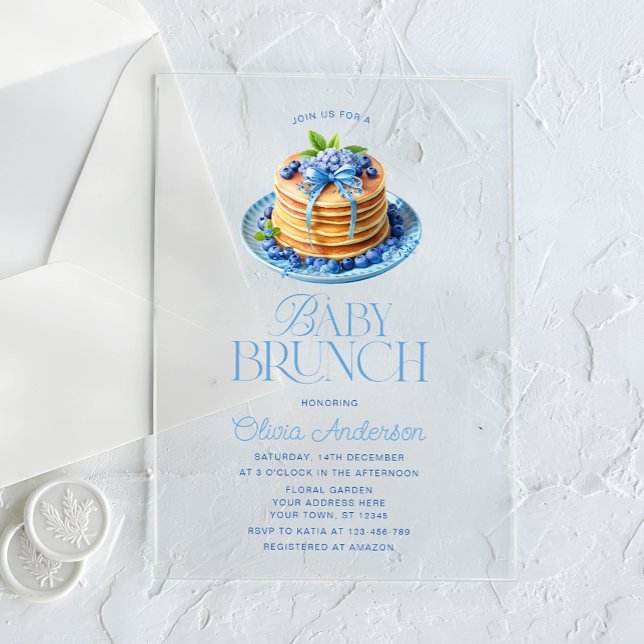 Blueberry Pancake Baby Brunch Baby Shower Acrylic Invitations (Creator Uploaded)