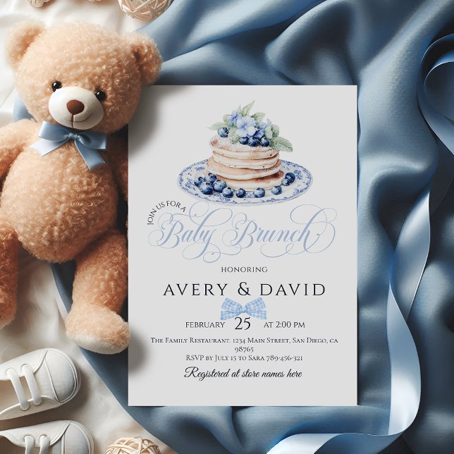 Blueberry Pancake Baby Brunch Baby Shower Boy  Invitation (Creator Uploaded)