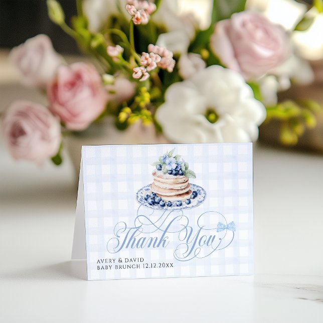 Blueberry Pancake Baby Brunch Baby Shower Boy  Thank You Card (Creator Uploaded)