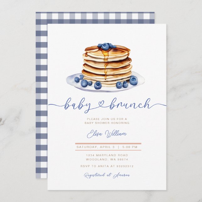 Blueberry Pancake Baby Shower Invite (Front/Back)