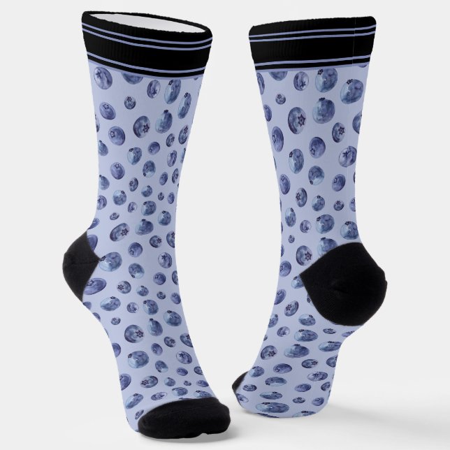 Blueberry Pattern Personalised Name Blue Socks (Angled)