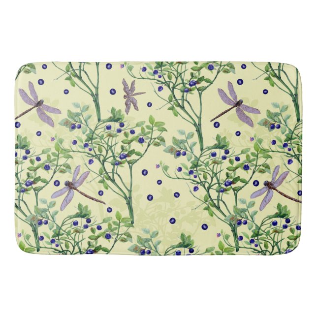 Blueberry pattern with dragonflies bath mat (Front)