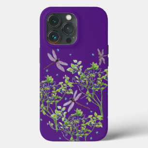 Blueberry pattern with dragonflies iPhone 13 pro case