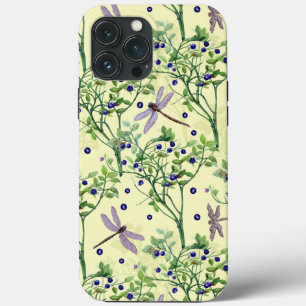 Blueberry pattern with dragonflies iPhone 13 pro max case