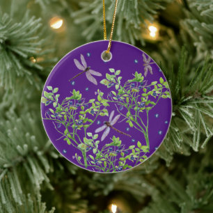 Blueberry pattern with dragonflies ceramic tree decoration