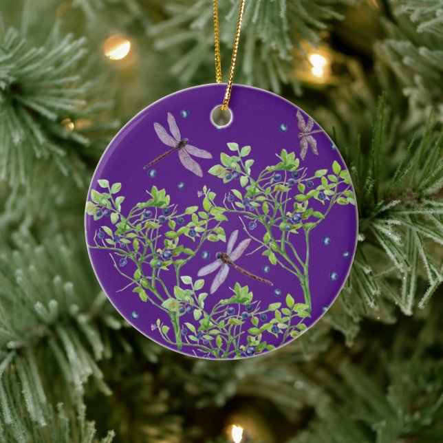 Blueberry pattern with dragonflies ceramic tree decoration (Tree)