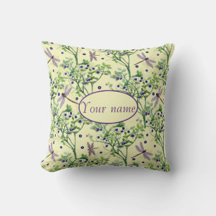 Blueberry pattern with dragonflies cushion