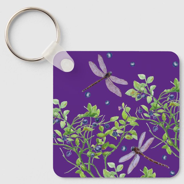 Blueberry pattern with dragonflies key ring (Front)