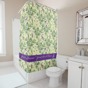 Blueberry pattern with dragonflies shower curtain