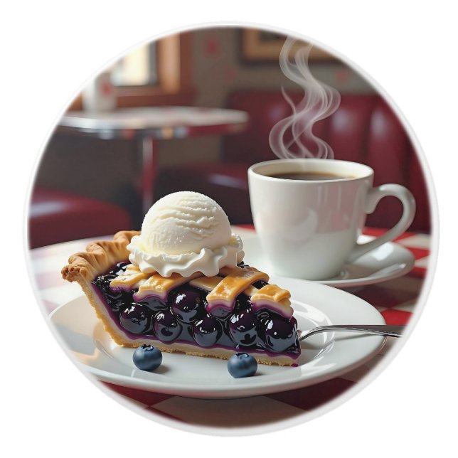 Blueberry Pie, Ice Cream & Coffee Ceramic Knob (Front)