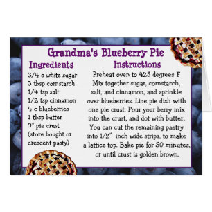 Blueberry Pie REcipe Card